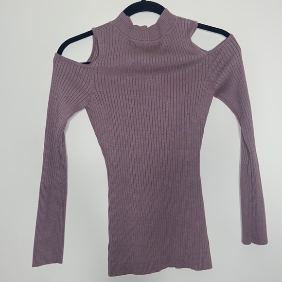 #12 Mauve Purple Cold Shoulder Ribbed Knit Long sleeve Sweater Top - Picture 4 of 7
